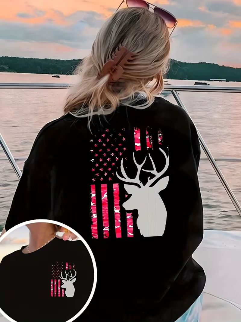American Flag Deer Print T-shi - đánh giá và giá Outdoor Hunting Outfit